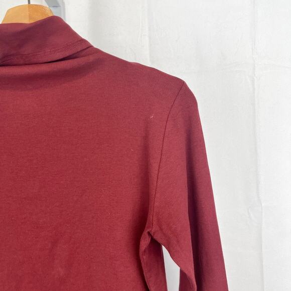MM. LAFLEUR Axam Turtleneck Top Long Sleeve Stretch Pima Cotton Knit Wine Red L - Picture 7 of 9